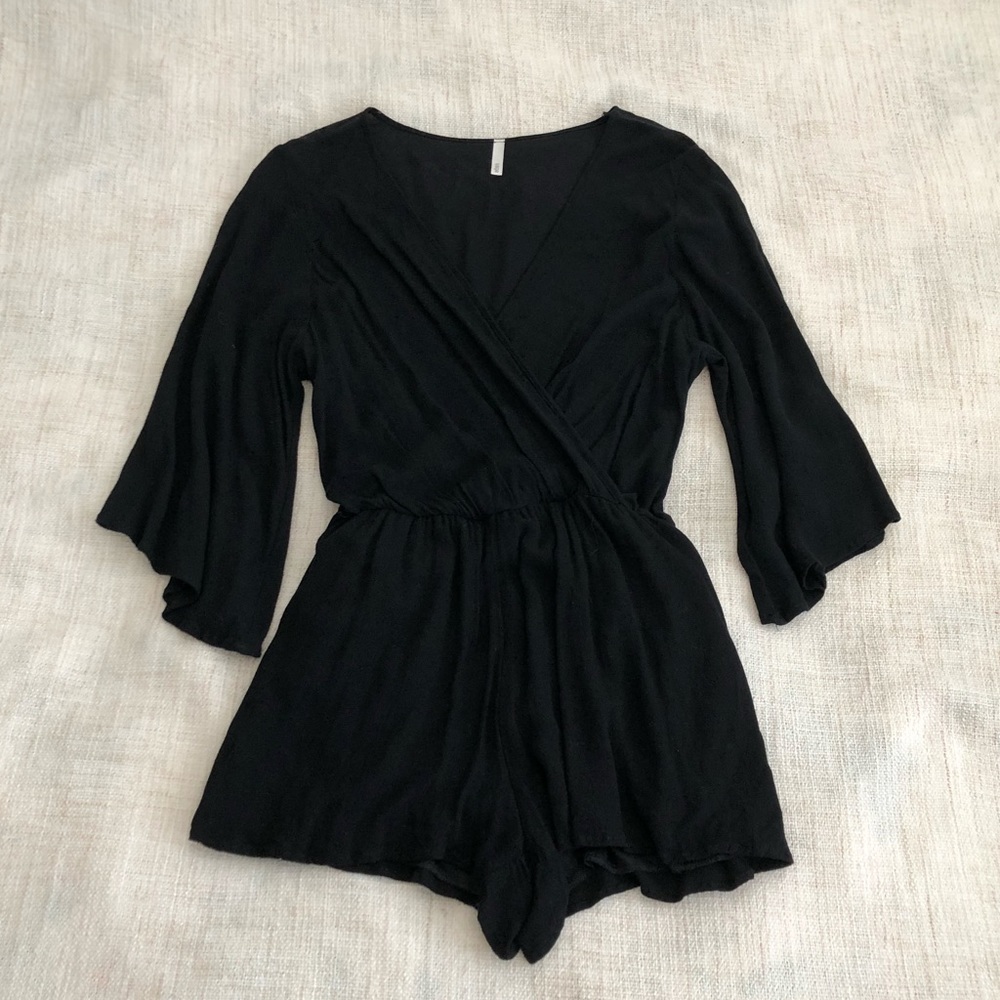 ANGL Plain Black Romper with 3/4 Sleeves
